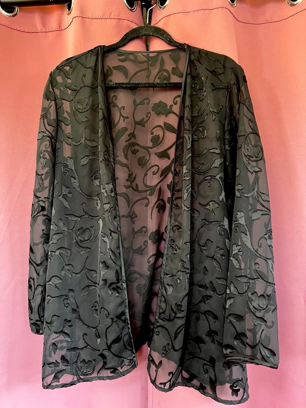 Source Unknown Black Sheer Floral Burnout Open-Front Jacket